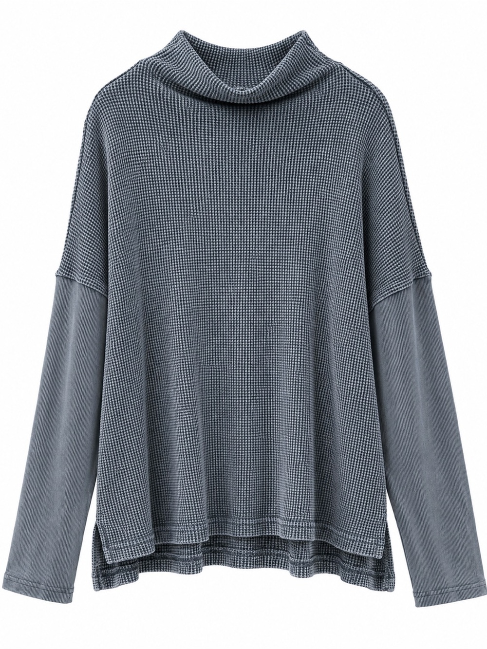 BA6 Fashion Waffle Knit Mock Neck Tunic Top Gray Blue XL NWT